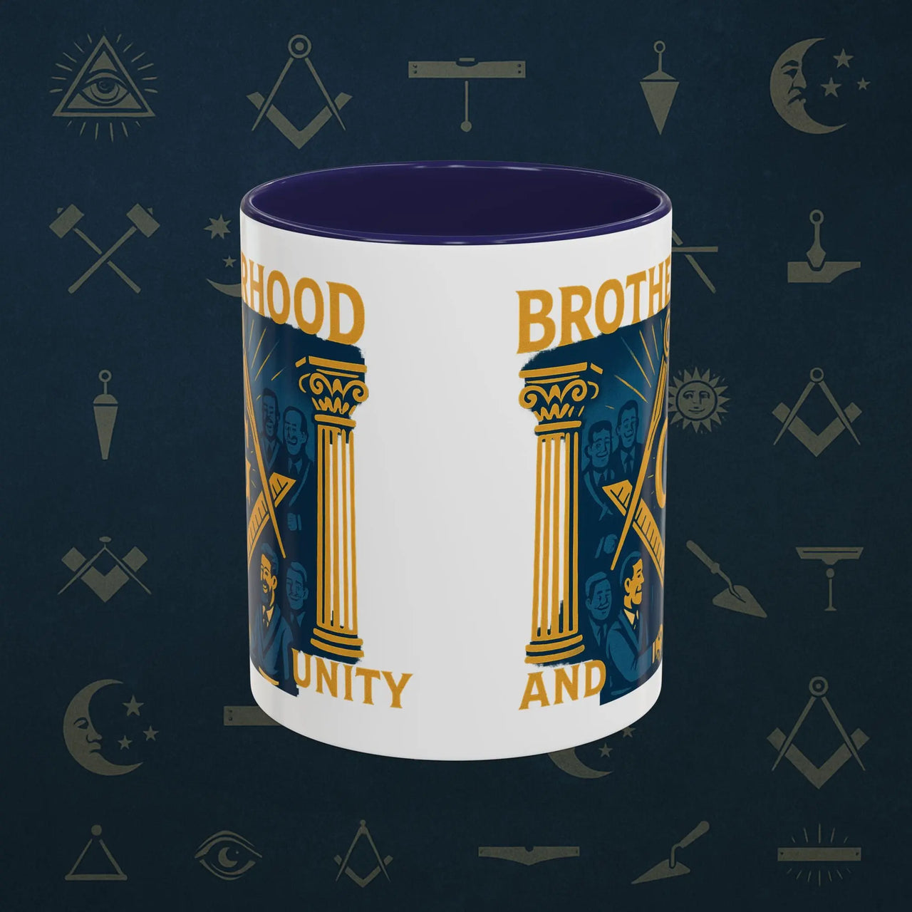 Masonic Mugs Ready to Go – Brotherhood and Unity (Accent Coloured 11oz Mug) Printify