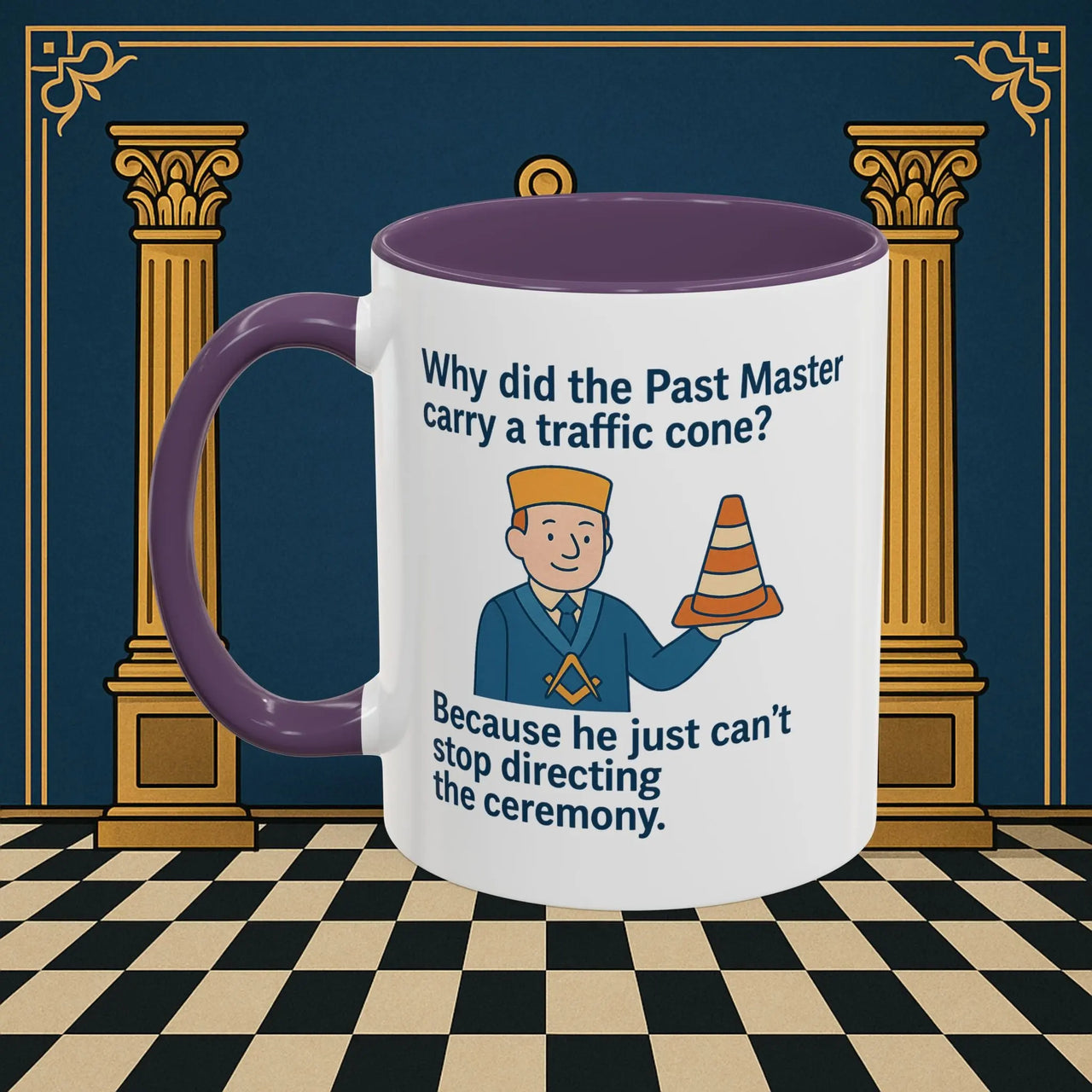 Masonic Mugs Ready to Go – Past Master with a Traffic Cone (Accent Coloured 11oz Mug) Printify