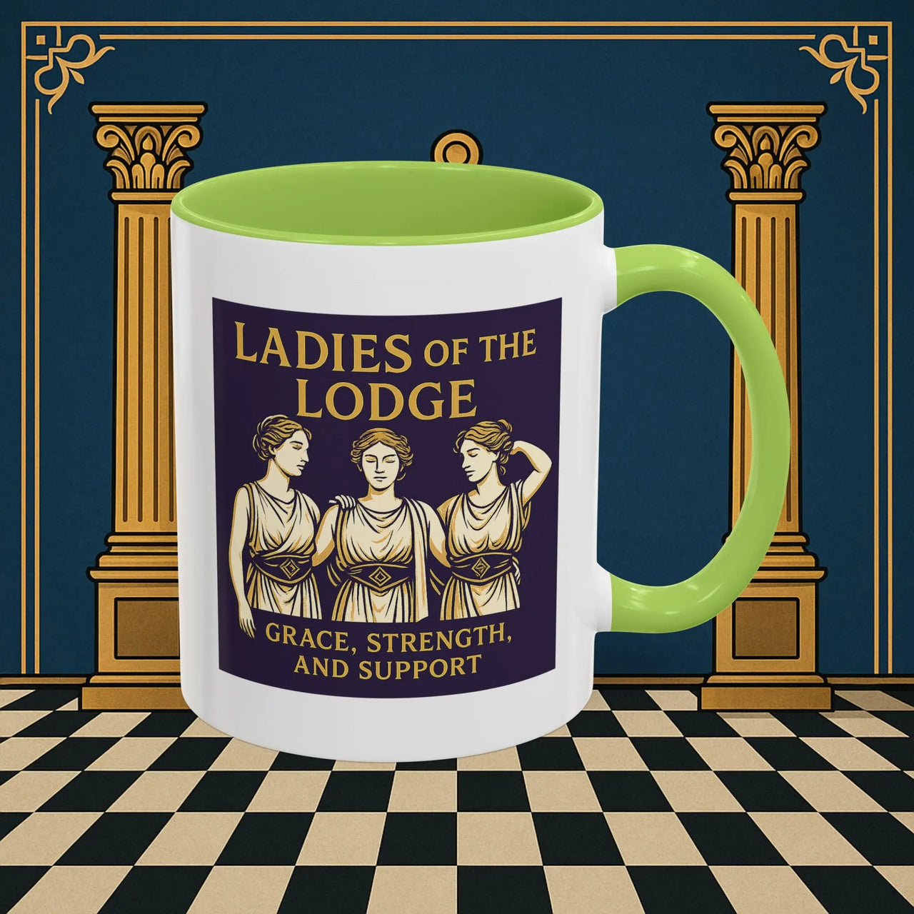Masonic Mugs – Ladies of the Lodge: Grace, Strength & Support (Accent Coloured 11oz Mug) Printify