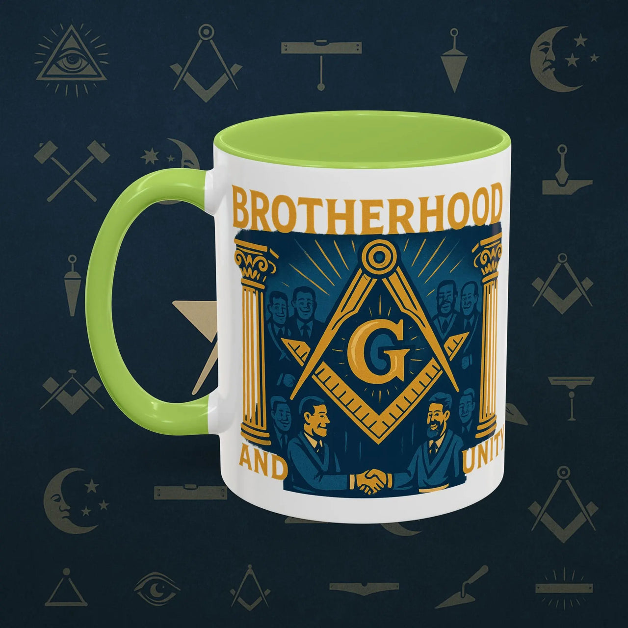 Masonic Mugs Ready to Go – Brotherhood and Unity (Accent Coloured 11oz Mug) Printify