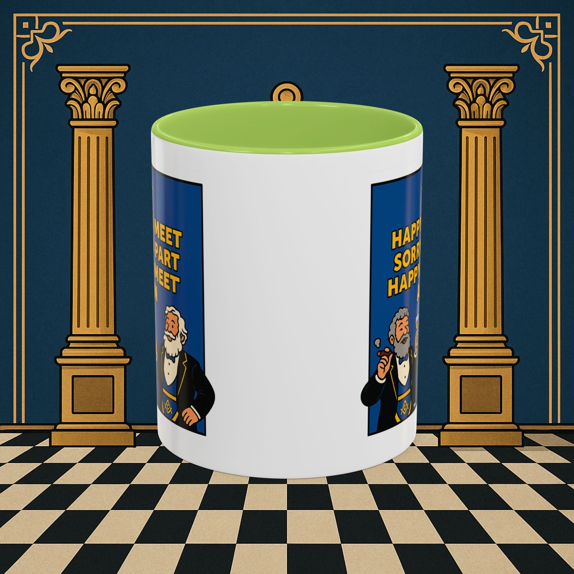 Masonic Mugs Ready to Go – Happy to Meet Again (Accent Coloured 11oz Mug) Printify