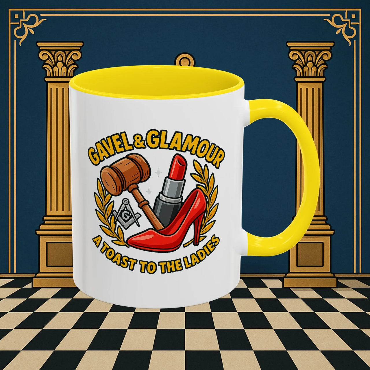 Masonic Mugs – Gavel & Glamour: A Toast to the Ladies (Accent Coloured 11oz Mug) Printify