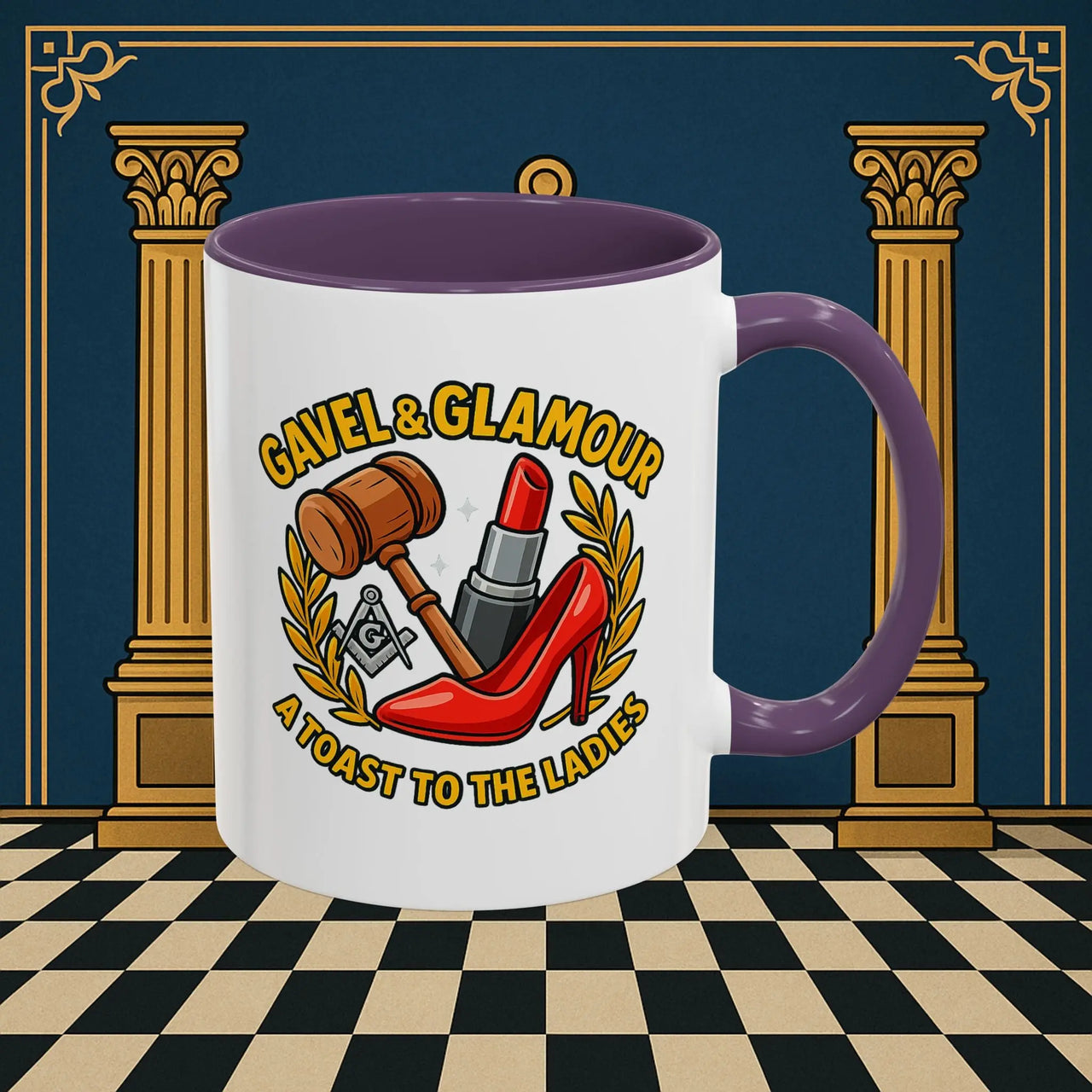 Masonic Mugs – Gavel & Glamour: A Toast to the Ladies (Accent Coloured 11oz Mug) Printify