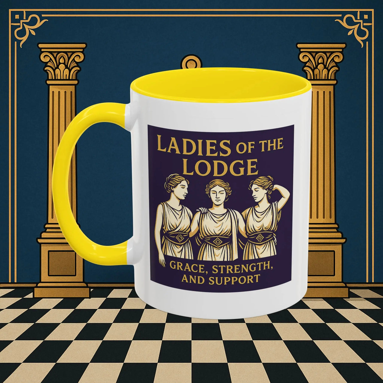Masonic Mugs – Ladies of the Lodge: Grace, Strength & Support (Accent Coloured 11oz Mug) Printify