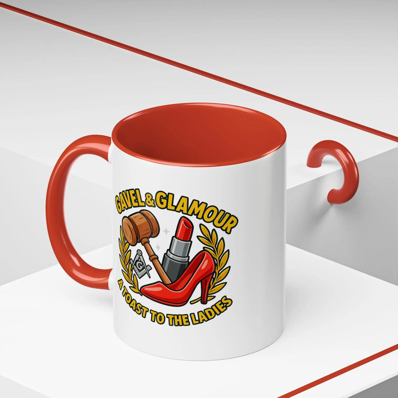 Masonic Mugs – Gavel & Glamour: A Toast to the Ladies (Accent Coloured 11oz Mug) Printify