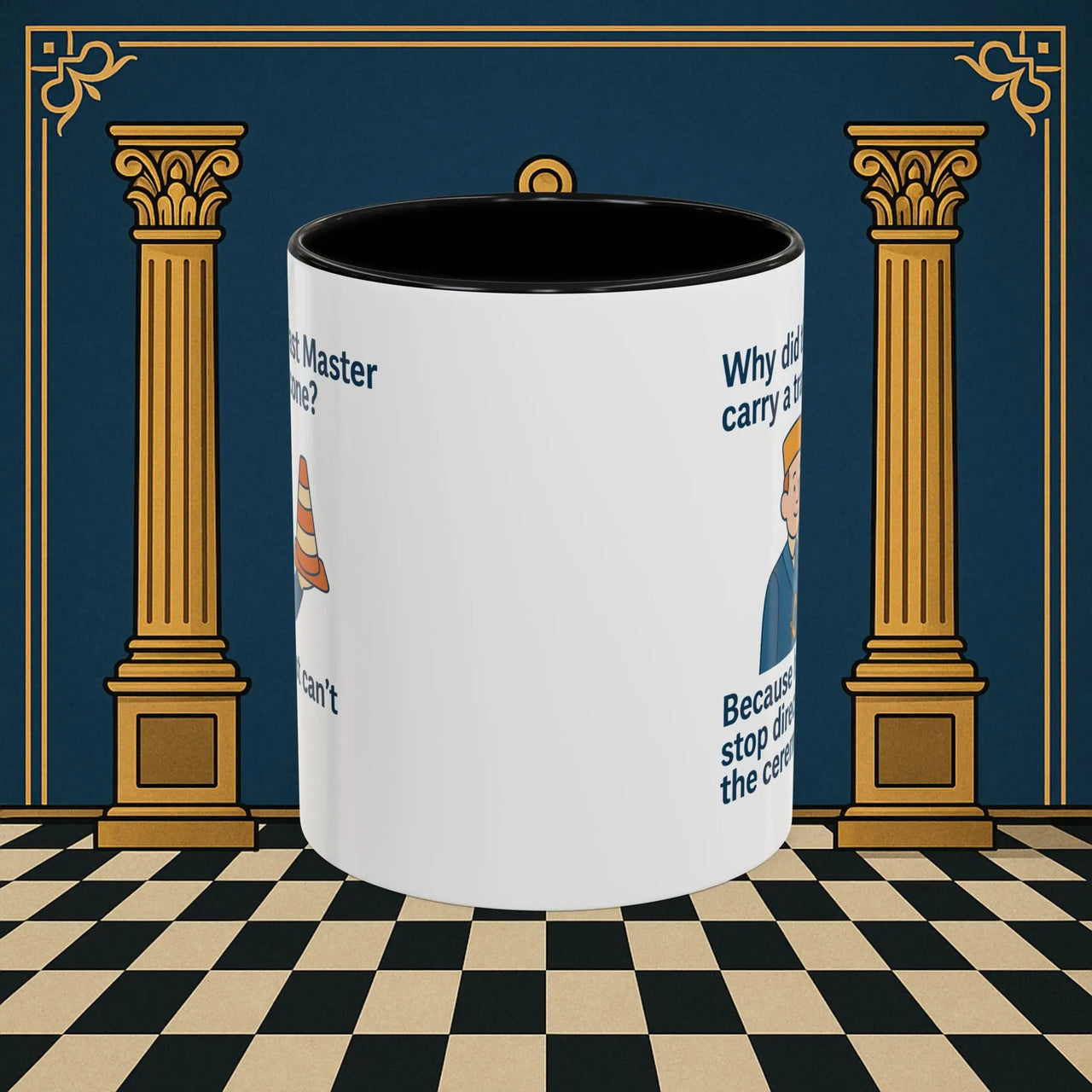 Masonic Mugs Ready to Go – Past Master with a Traffic Cone (Accent Coloured 11oz Mug) Printify