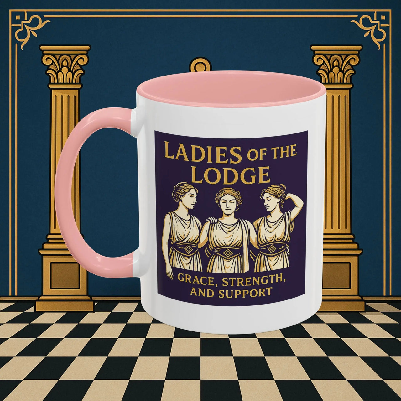 Masonic Mugs – Ladies of the Lodge: Grace, Strength & Support (Accent Coloured 11oz Mug) Printify
