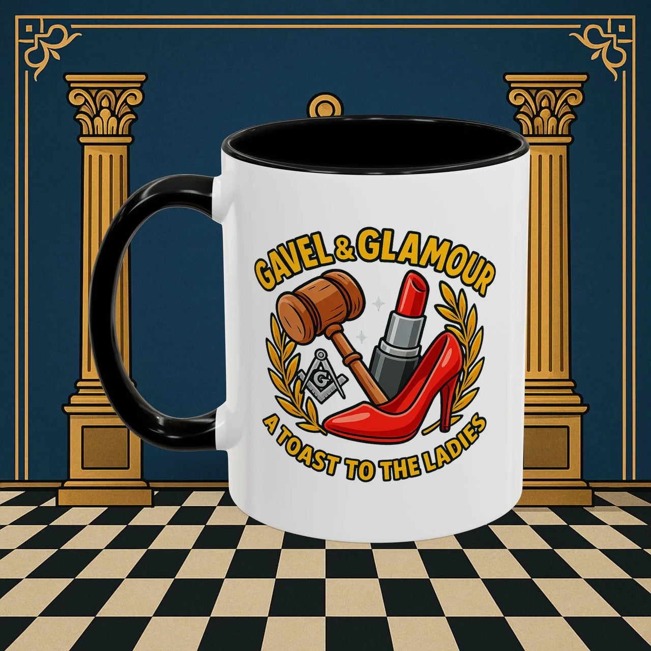 Masonic Mugs – Gavel & Glamour: A Toast to the Ladies (Accent Coloured 11oz Mug) Printify