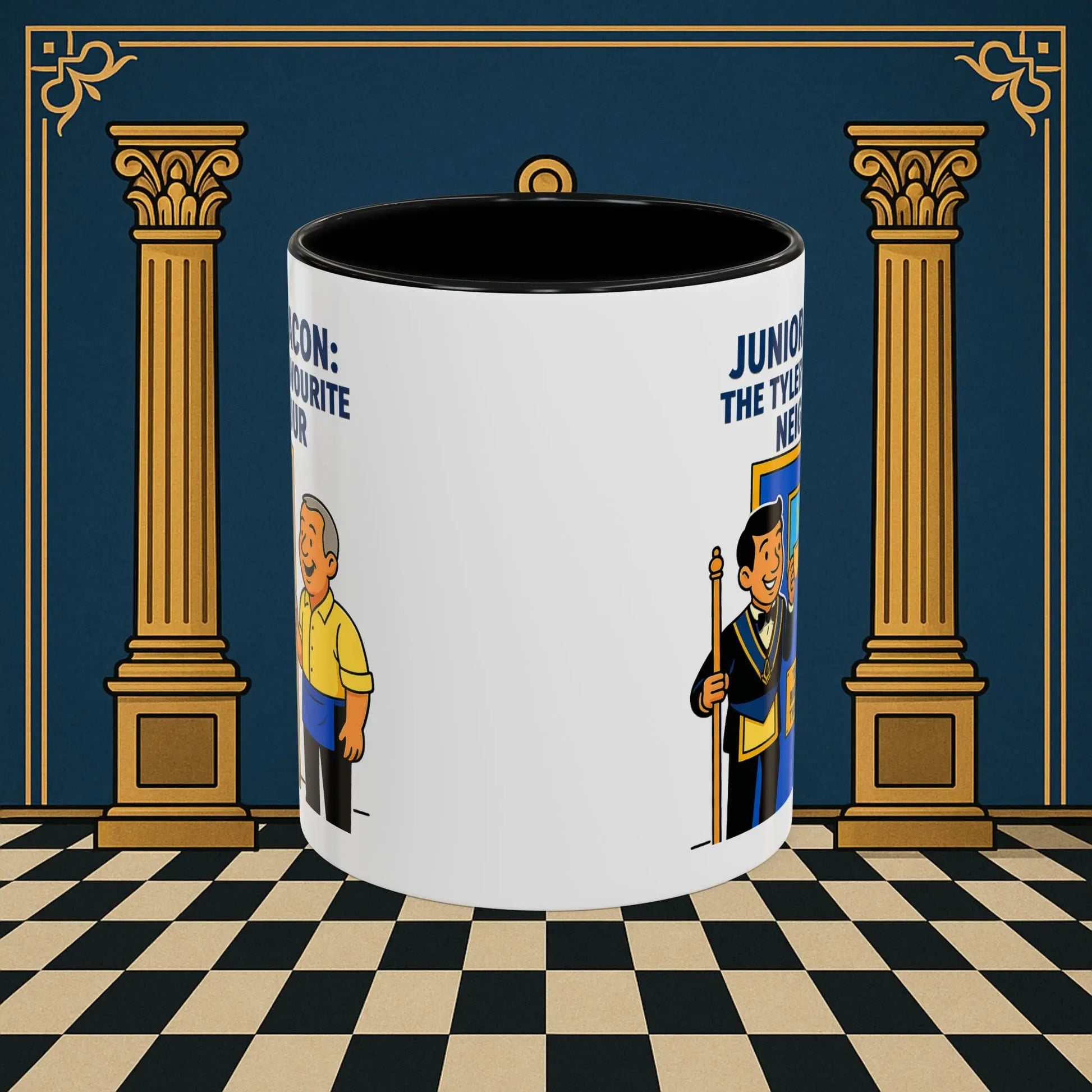 Masonic Mugs - Junior Deacon: Tea Break Truce, Masonic Brotherhood Cartoon, Junior Deacon Printify