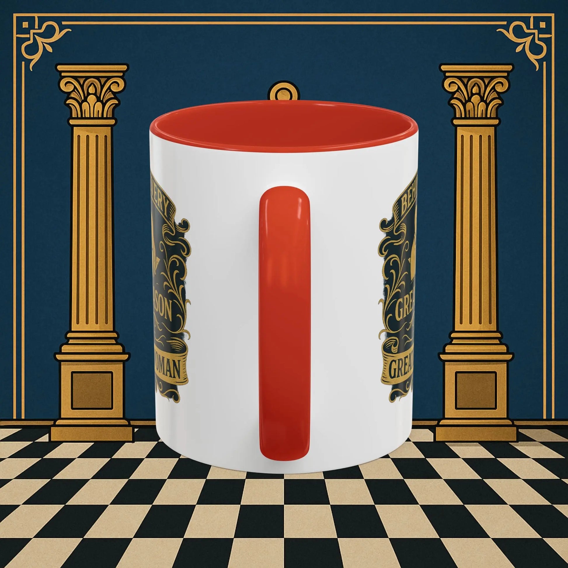 Masonic Mugs – Behind Every Great Mason (Accent Coloured 11oz Mug) Printify