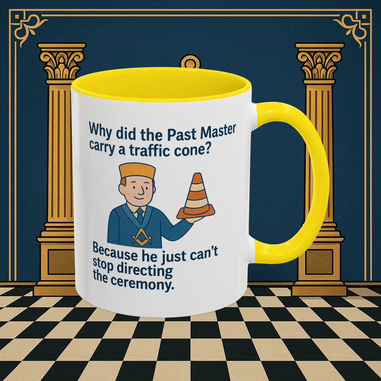 Masonic Mugs Ready to Go – Past Master with a Traffic Cone (Accent Coloured 11oz Mug) Printify