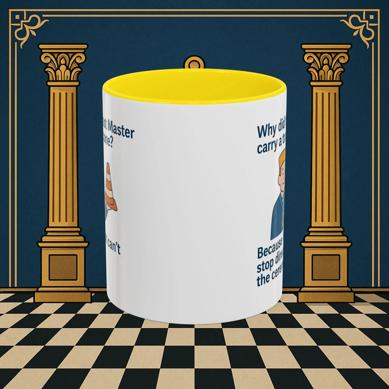 Masonic Mugs Ready to Go – Past Master with a Traffic Cone (Accent Coloured 11oz Mug) Printify