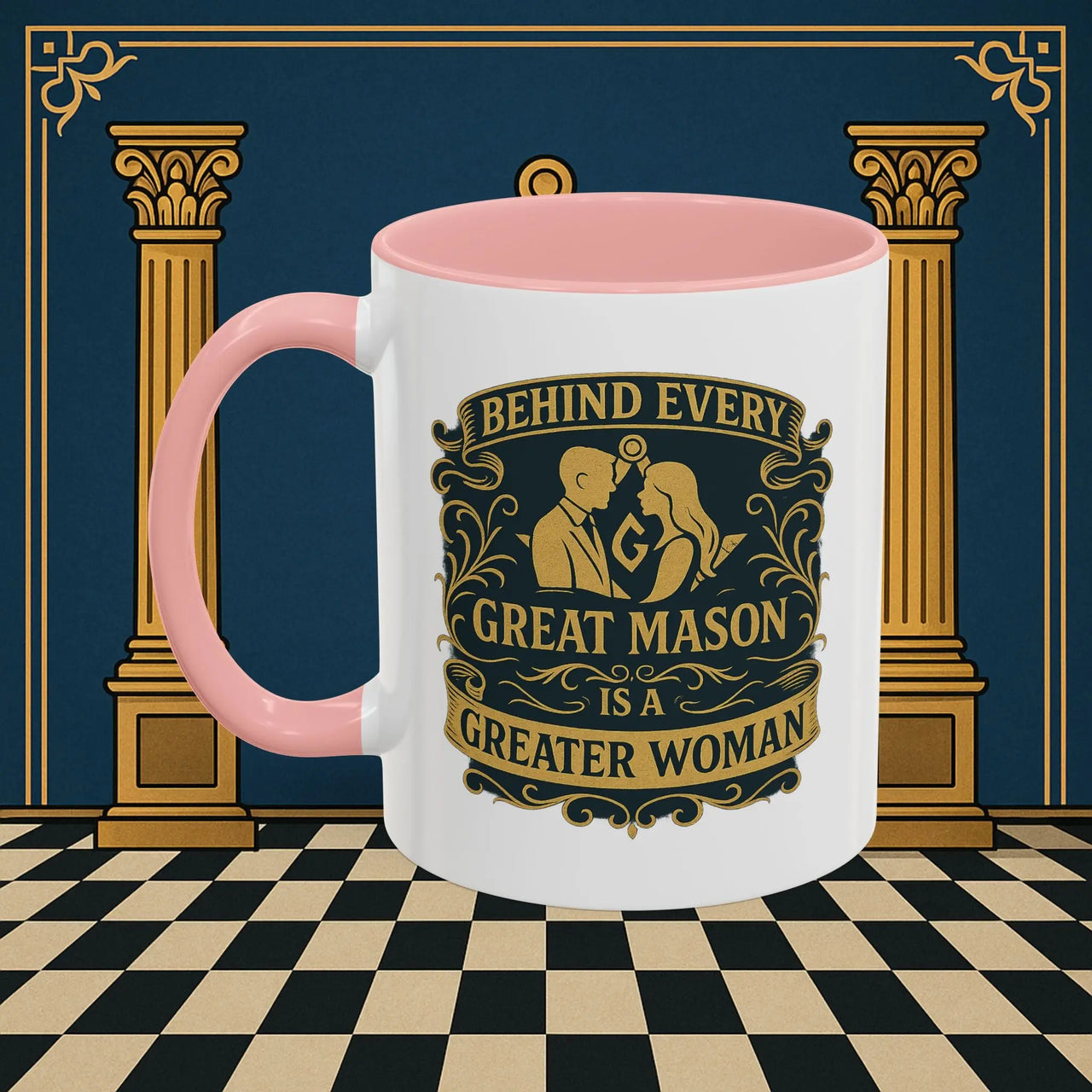 Masonic Mugs – Behind Every Great Mason (Accent Coloured 11oz Mug) Printify
