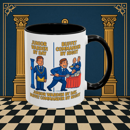 Masonic Mugs - Day/Night Professional: Dual Persona Comic Illustration, Junior Warden Printify