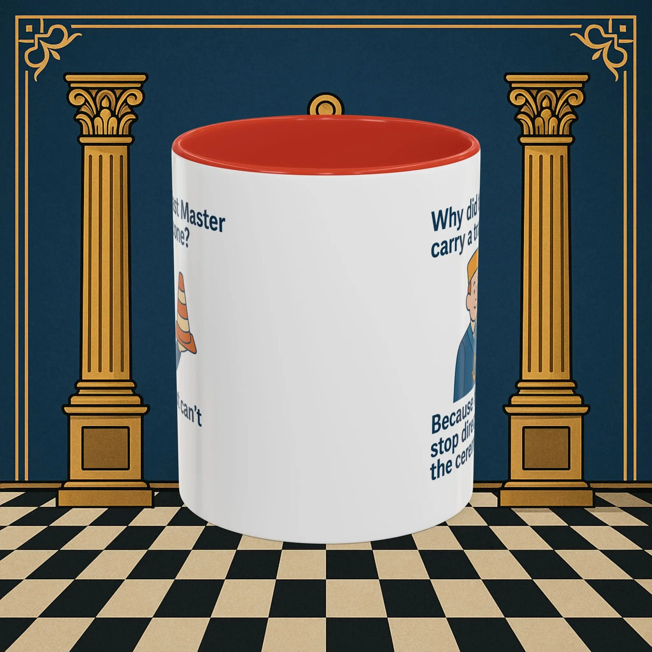 Masonic Mugs Ready to Go – Past Master with a Traffic Cone (Accent Coloured 11oz Mug) Printify