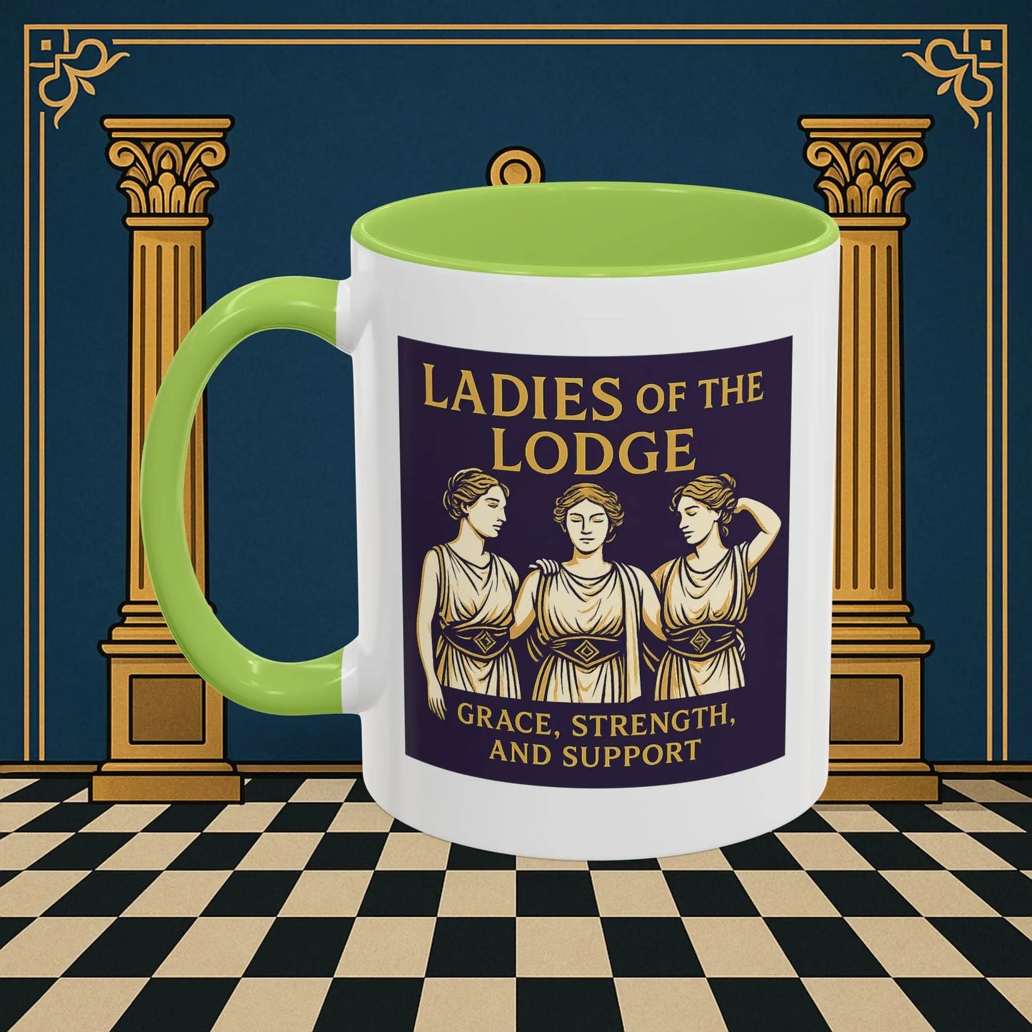 Masonic Mugs – Ladies of the Lodge: Grace, Strength & Support (Accent Coloured 11oz Mug) Printify