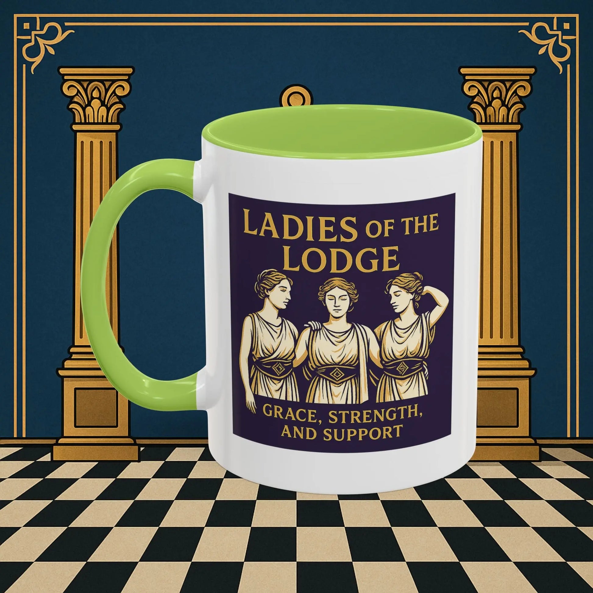 Masonic Mugs – Ladies of the Lodge: Grace, Strength & Support (Accent Coloured 11oz Mug) Printify