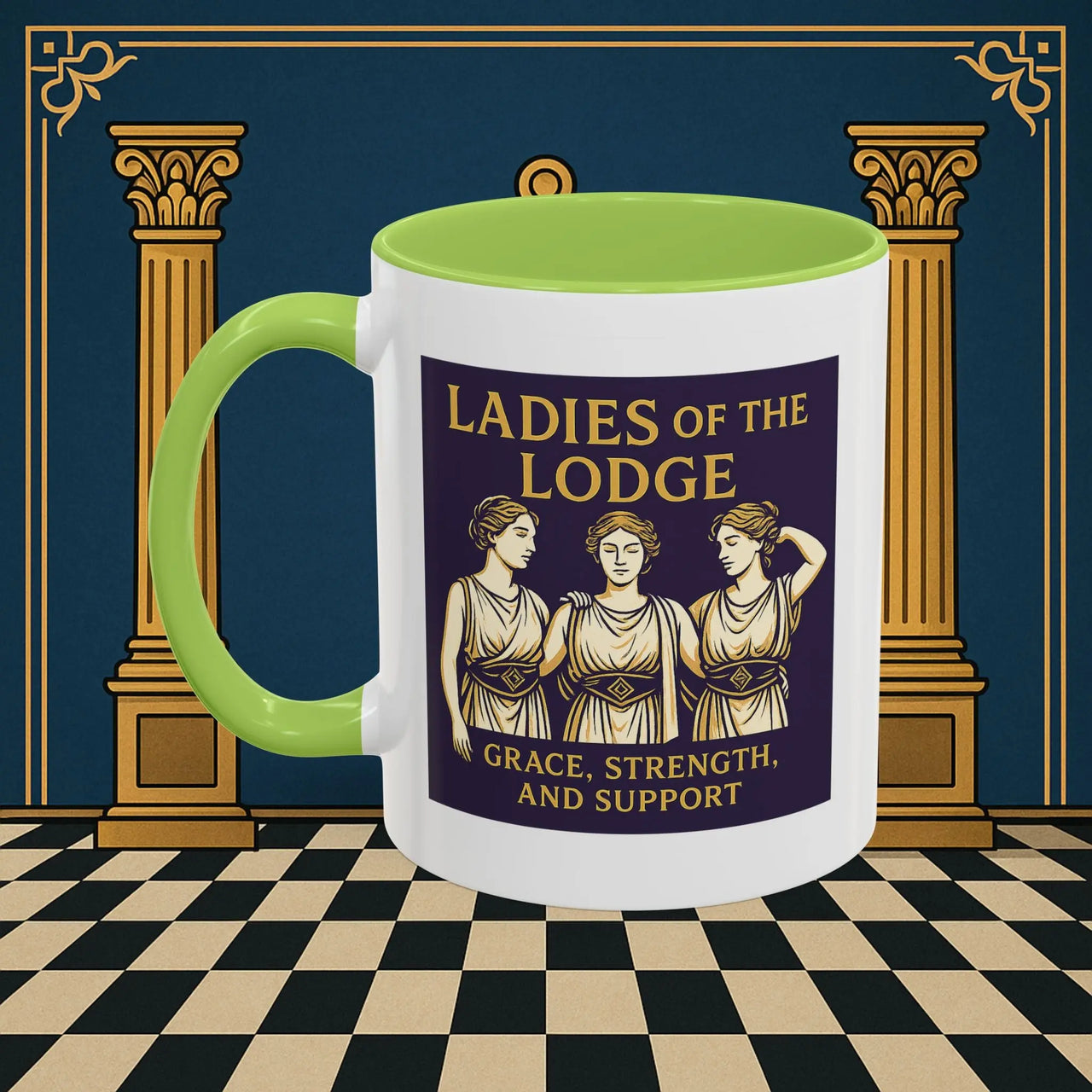 Masonic Mugs – Ladies of the Lodge: Grace, Strength & Support (Accent Coloured 11oz Mug) Printify