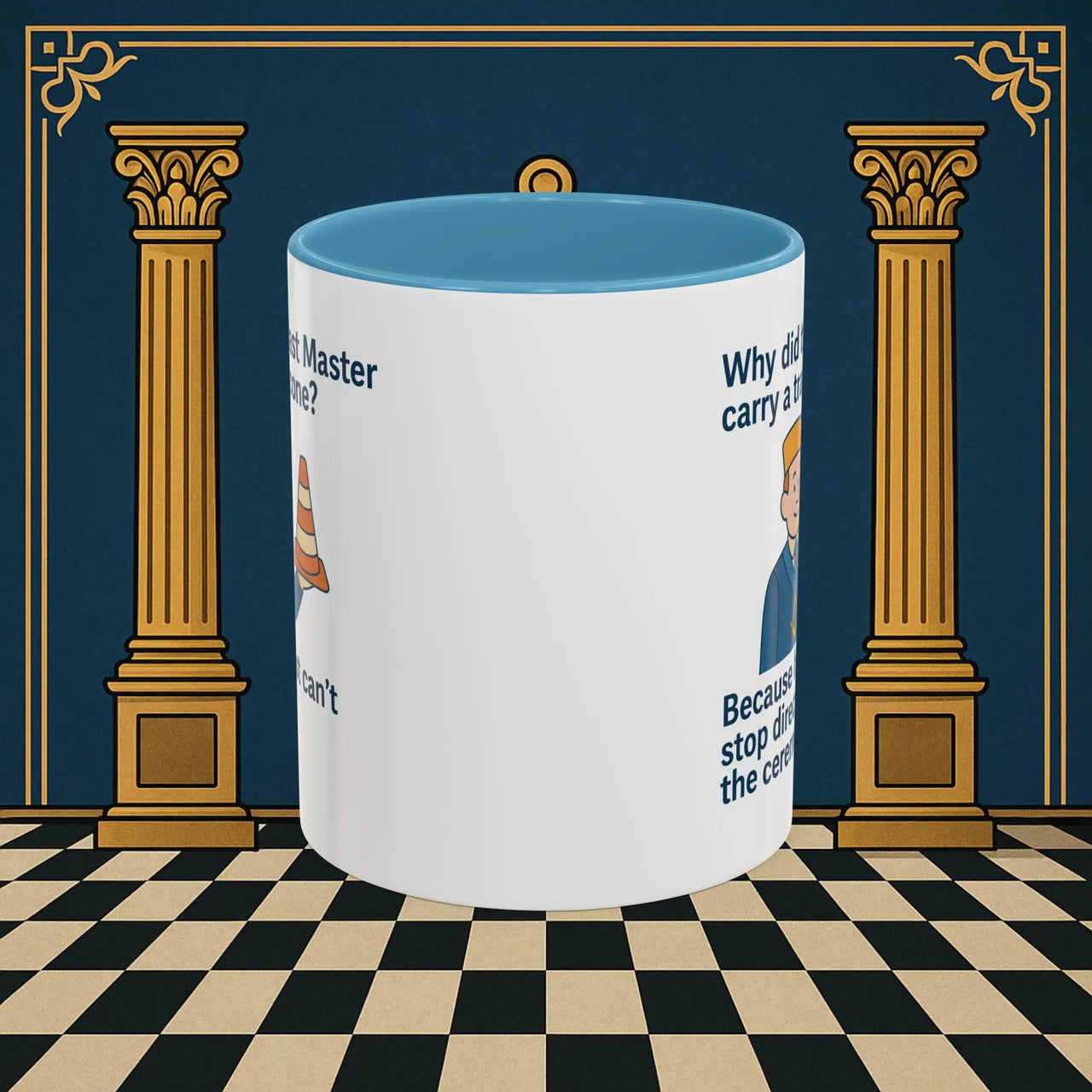 Masonic Mugs Ready to Go – Past Master with a Traffic Cone (Accent Coloured 11oz Mug) Printify