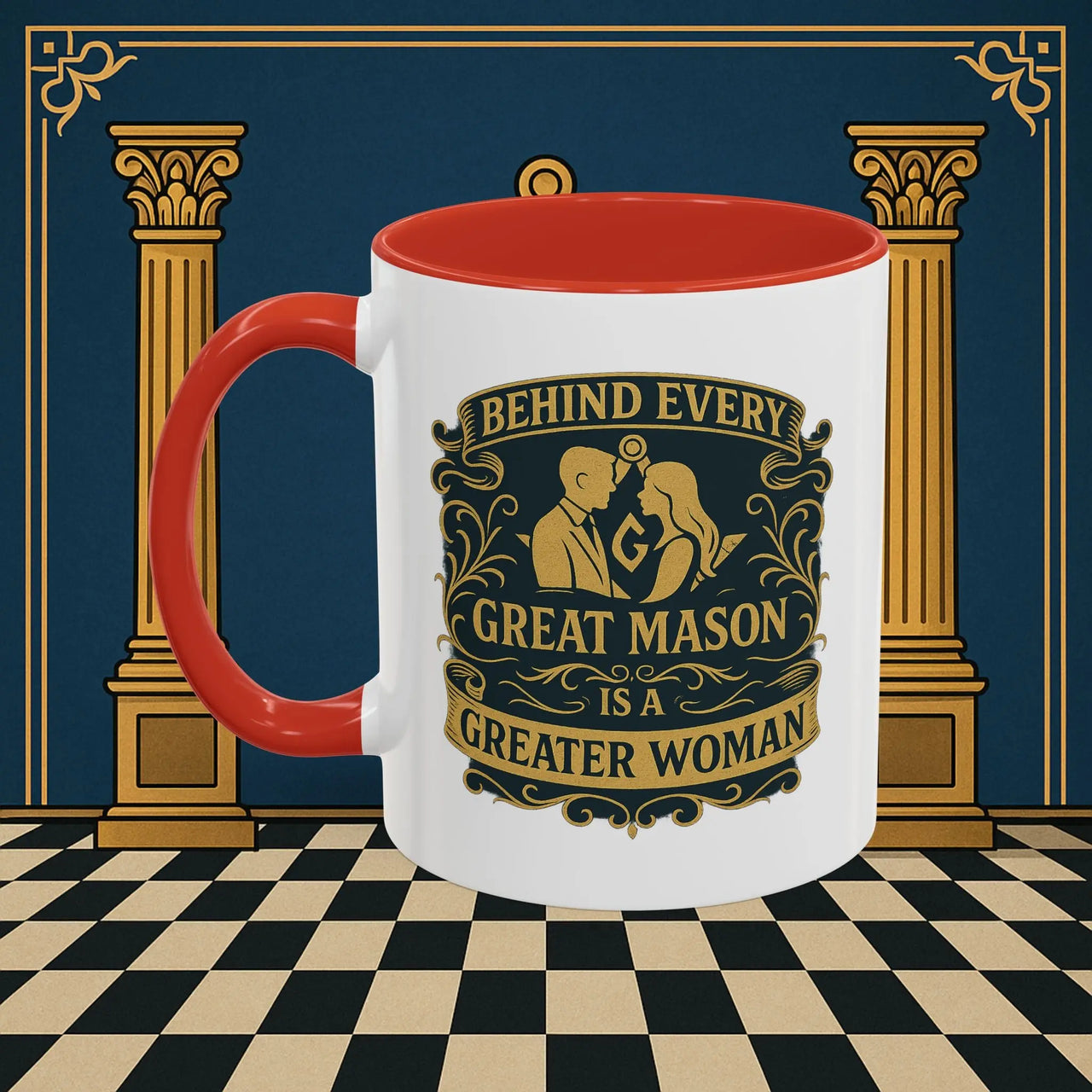Masonic Mugs – Behind Every Great Mason (Accent Coloured 11oz Mug) Printify
