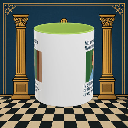 Masonic Mugs Ready to Go – Five Minutes Late (Accent Coloured 11oz Mug) Printify