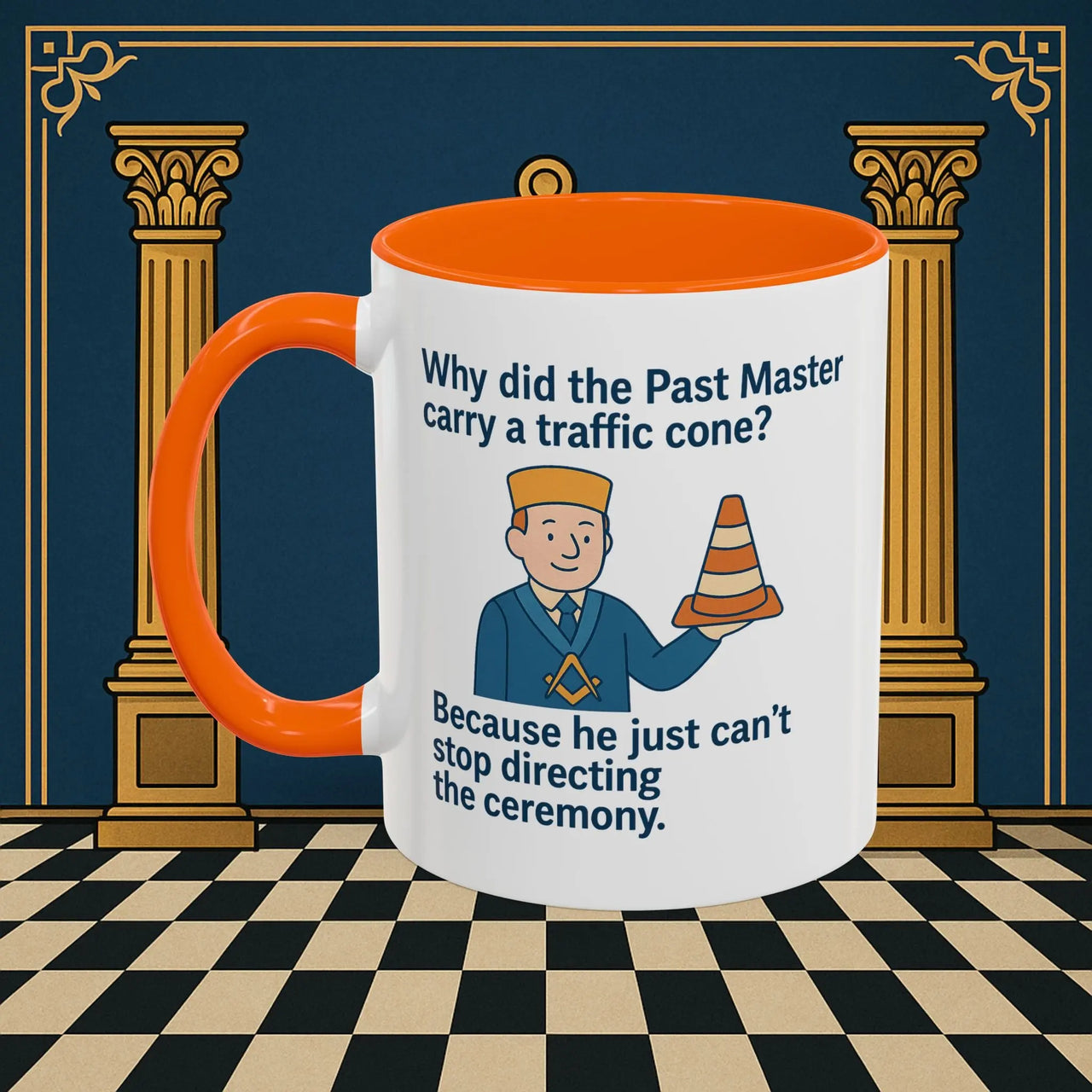 Masonic Mugs Ready to Go – Past Master with a Traffic Cone (Accent Coloured 11oz Mug) Printify