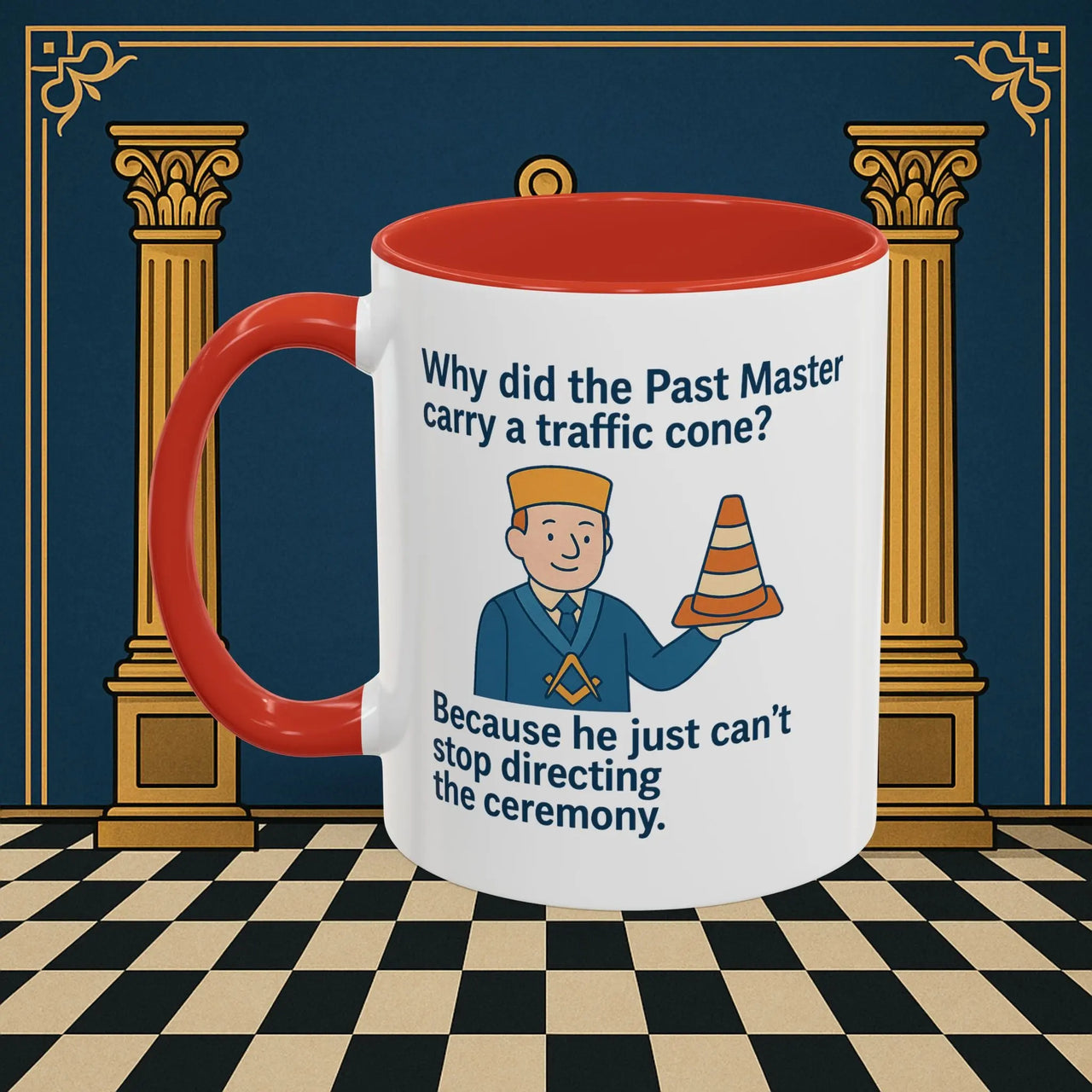 Masonic Mugs Ready to Go – Past Master with a Traffic Cone (Accent Coloured 11oz Mug) Printify