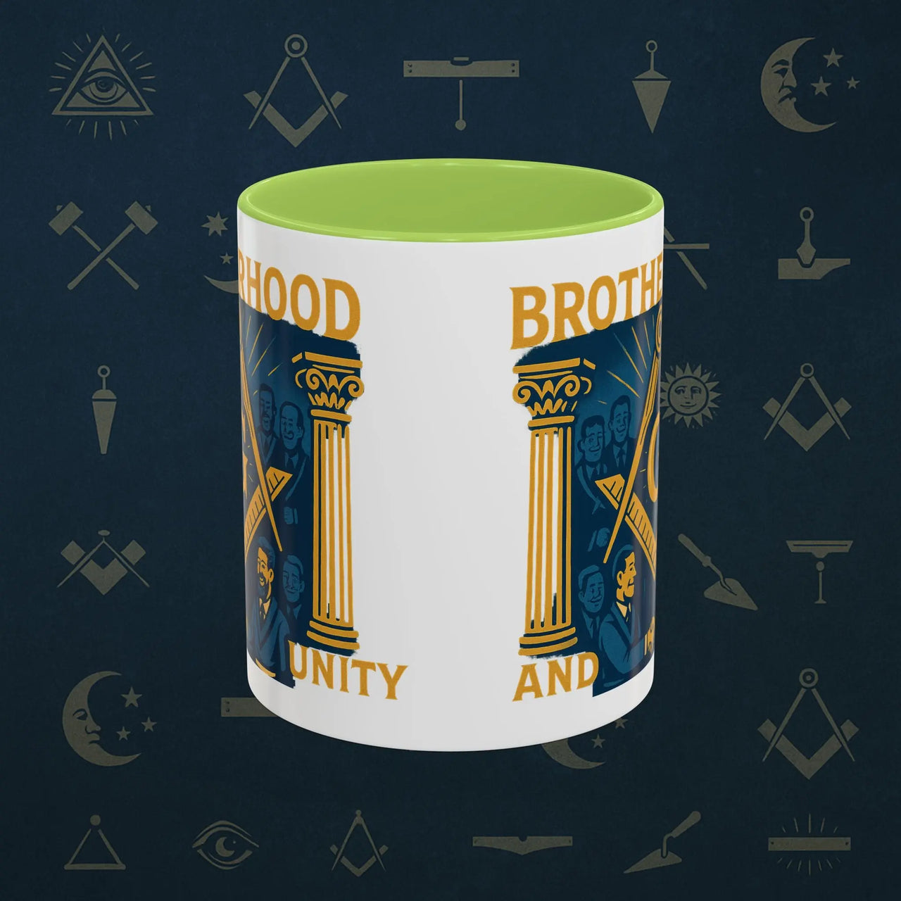 Masonic Mugs Ready to Go – Brotherhood and Unity (Accent Coloured 11oz Mug) Printify