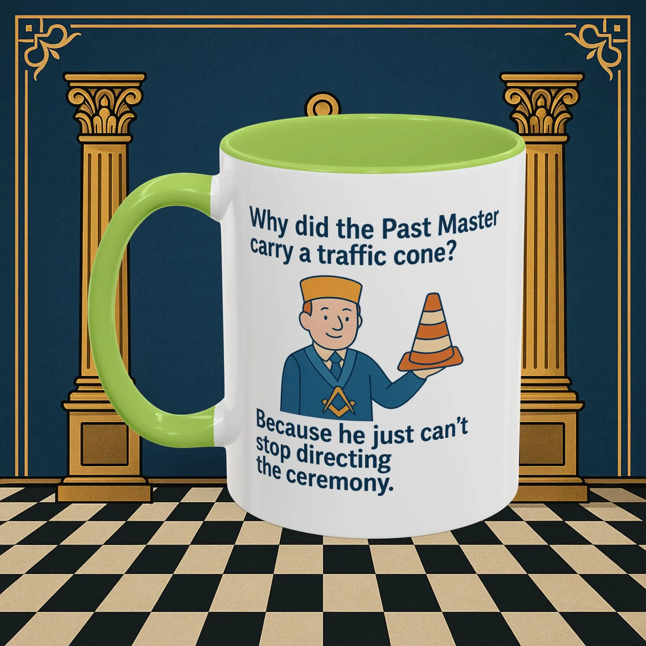 Masonic Mugs Ready to Go – Past Master with a Traffic Cone (Accent Coloured 11oz Mug) Printify