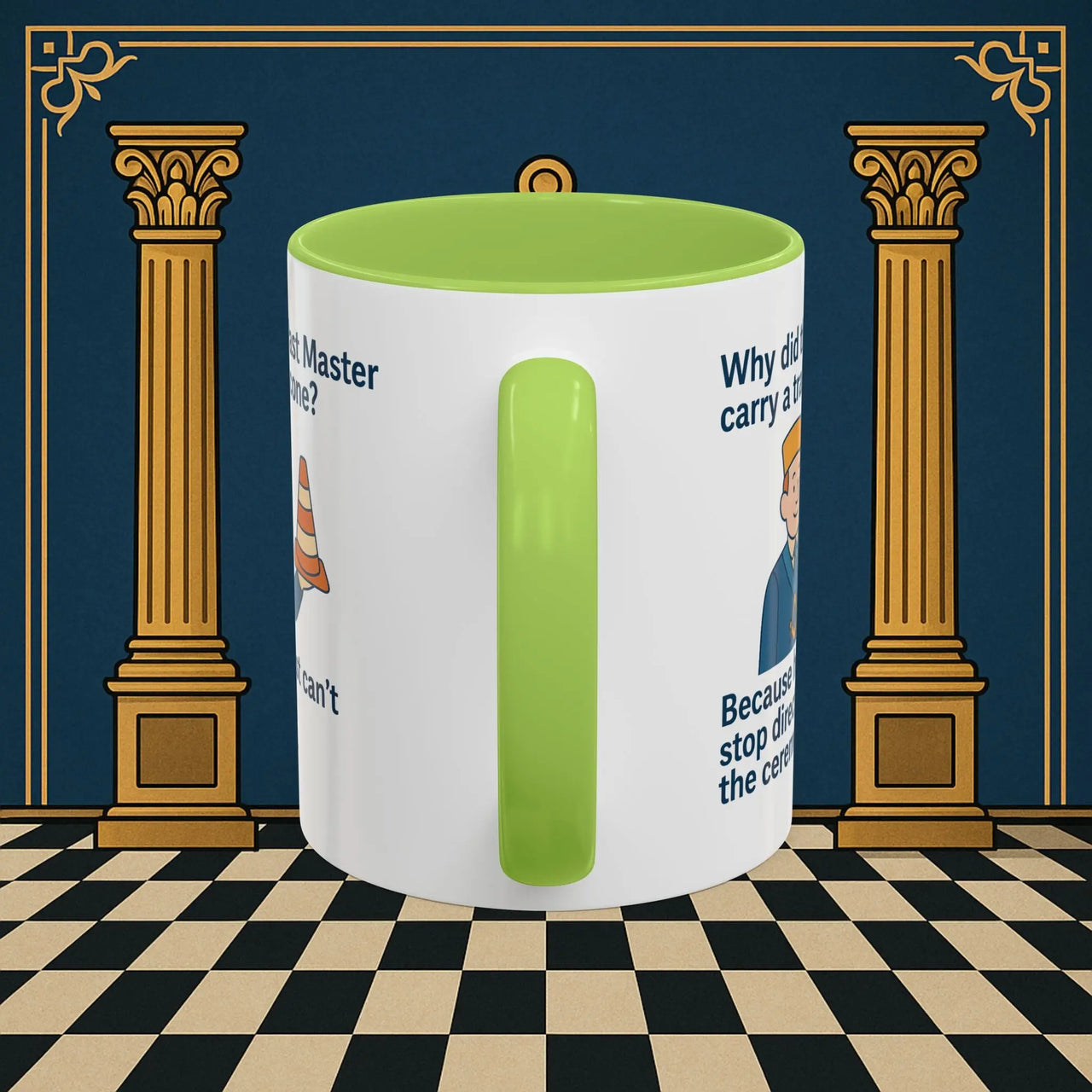 Masonic Mugs Ready to Go – Past Master with a Traffic Cone (Accent Coloured 11oz Mug) Printify