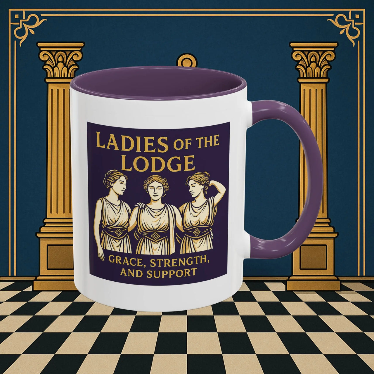 Masonic Mugs – Ladies of the Lodge: Grace, Strength & Support (Accent Coloured 11oz Mug) Printify
