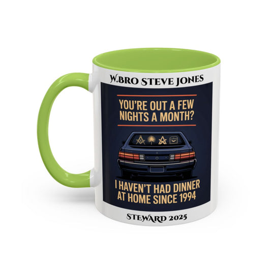 Premium Personalised Freemason Colour Rim Mug - Meme - Youre out a few nights a week AnywherePOD