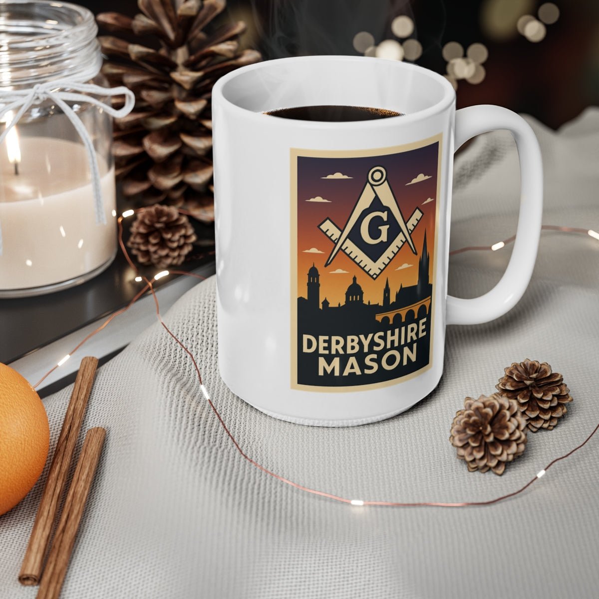 Derbyshire Mason Custom Masonic Coffee Mug - Freemason Gift - Masonic Mugs