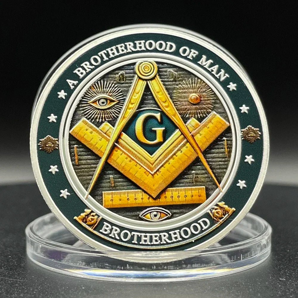 Masonic Freemasonry Silver Coin – Brotherhood Eye of God Commemorative Medal (40mm) - Masonic Mugs