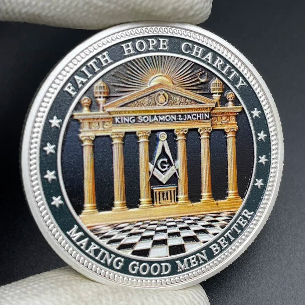 Masonic Freemasonry Silver Coin – Brotherhood Eye of God Commemorative Medal (40mm) - Masonic Mugs