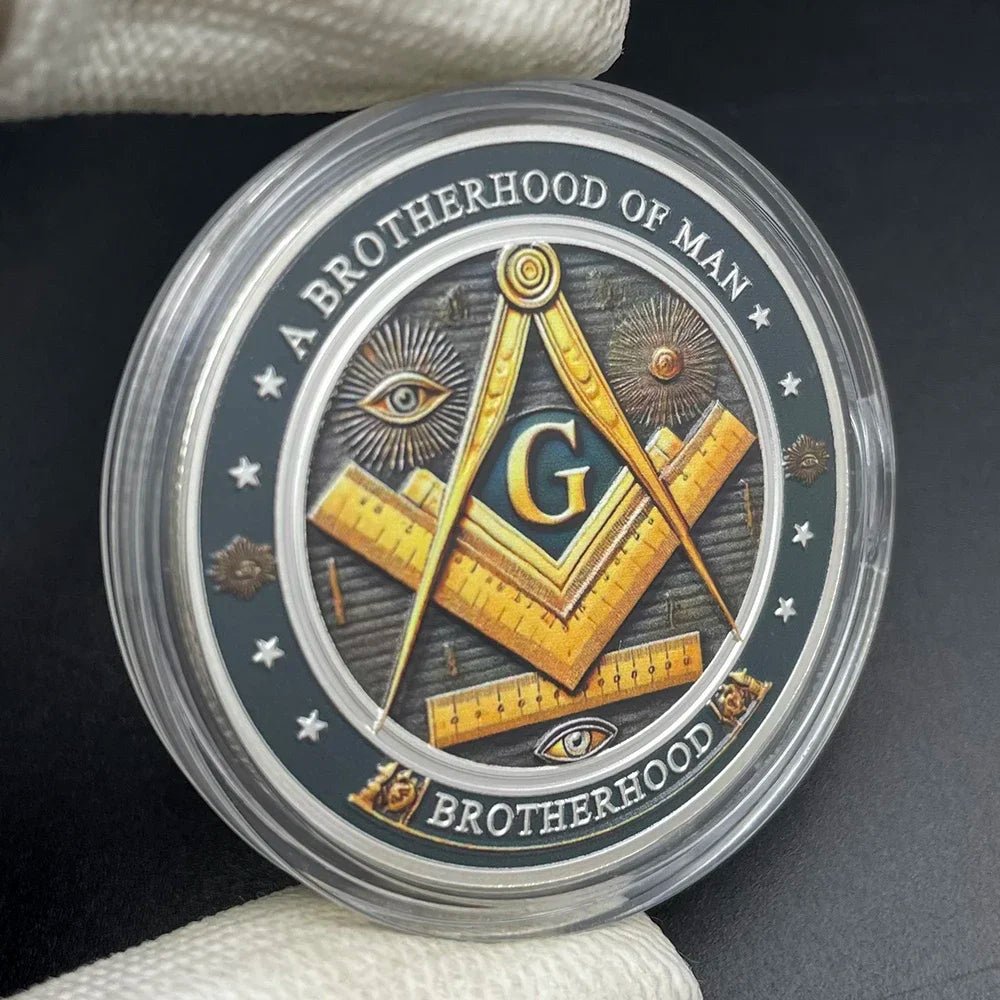 Masonic Freemasonry Silver Coin – Brotherhood Eye of God Commemorative Medal (40mm) - Masonic Mugs