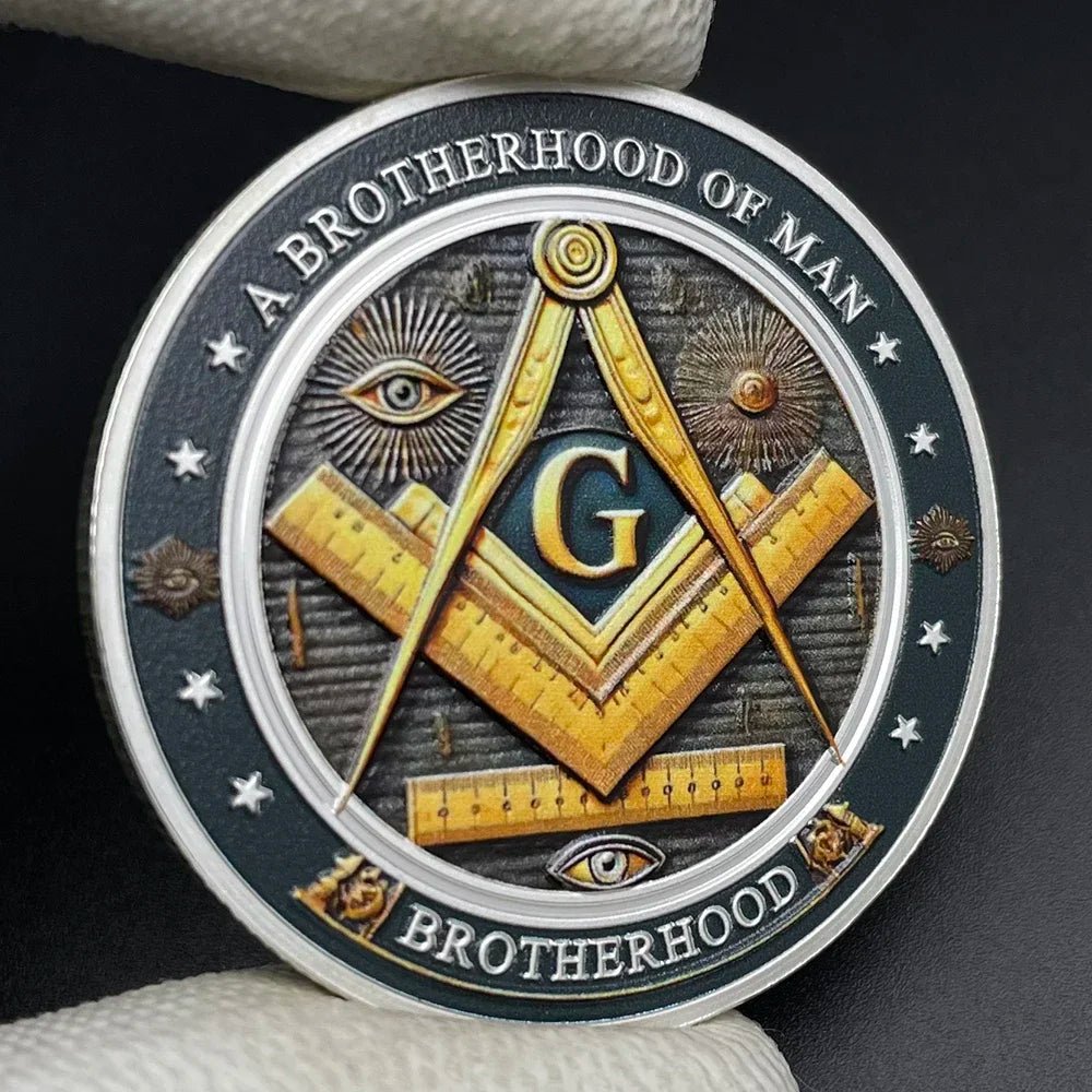 Masonic Freemasonry Silver Coin – Brotherhood Eye of God Commemorative Medal (40mm) - Masonic Mugs
