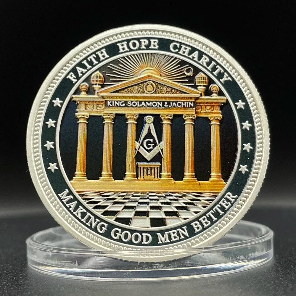 Masonic Freemasonry Silver Coin – Brotherhood Eye of God Commemorative Medal (40mm) - Masonic Mugs