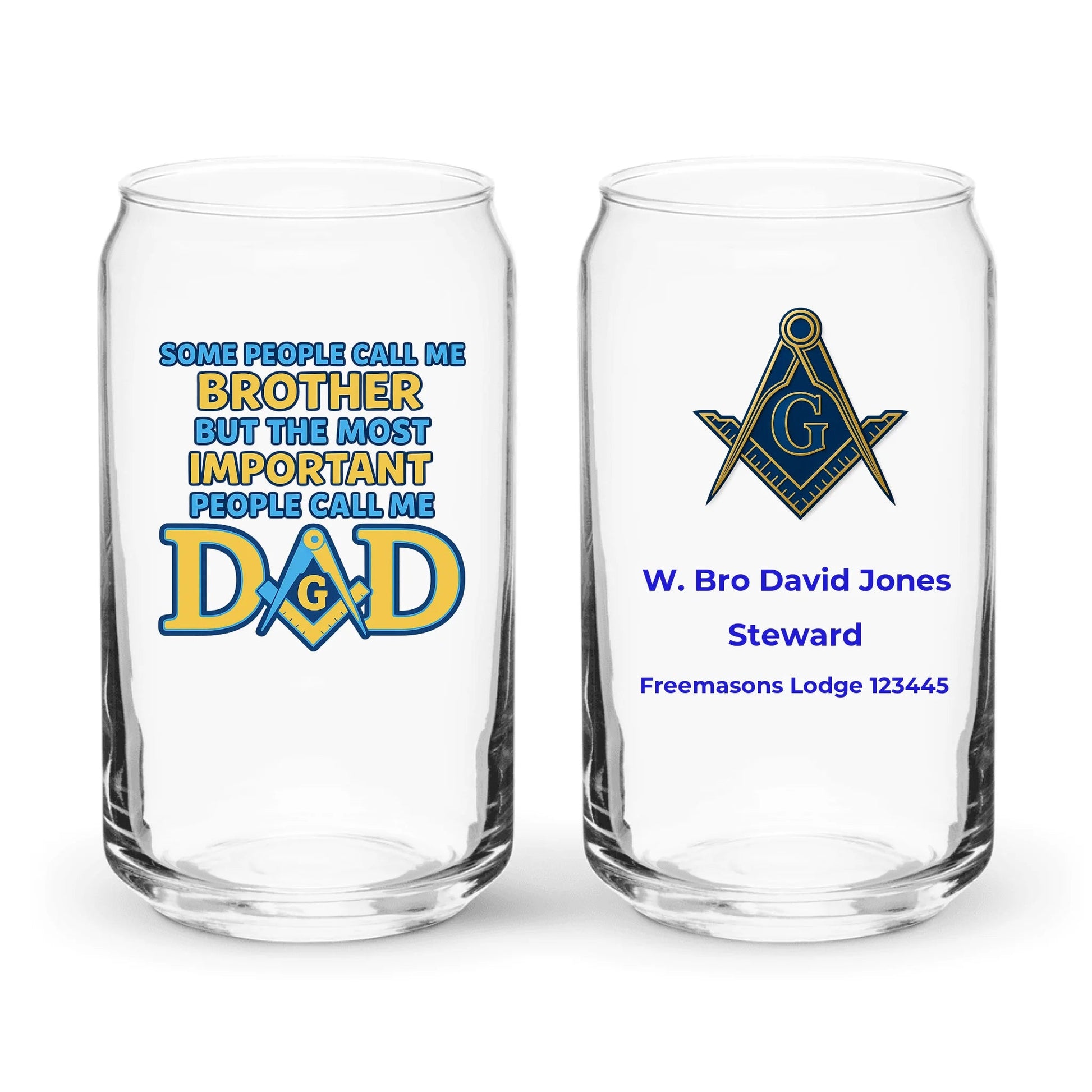 Masonic Mugs Personalised 16oz Can-Style Glass - Lodge Badge - Masonic Mugs