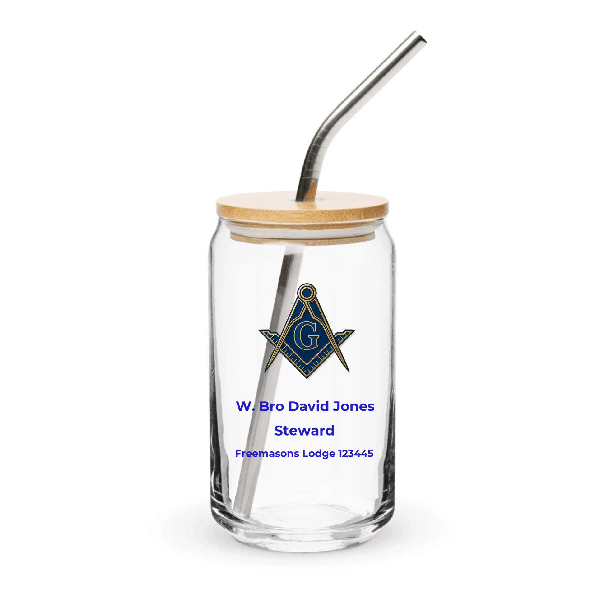 Masonic Mugs Personalised 16oz Can-Style Glass - Lodge Badge - Masonic Mugs