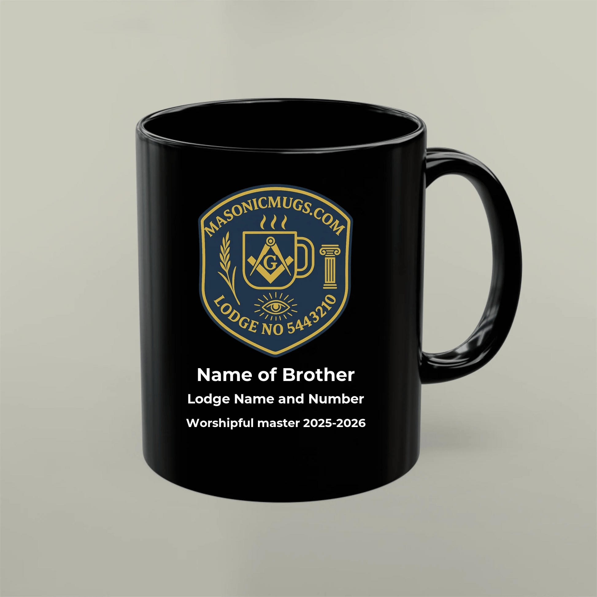 Masonic Mugs Personalised Ceramic Mug – Black 11oz, 15oz Dishwasher & Microwave Safe - Masonic Mugs