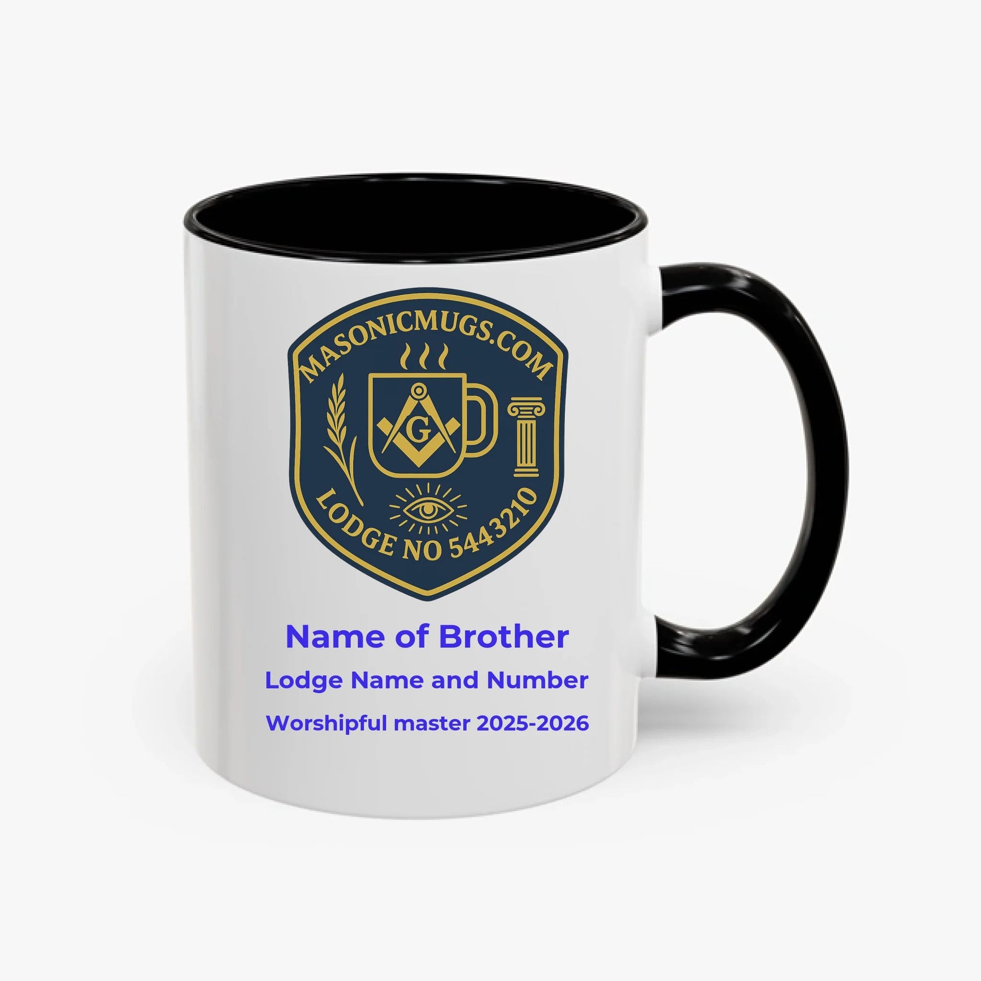 Masonic Mugs Personalised Harmony Lodge Mug 11oz - with coloured handle and inside - Masonic Mugs