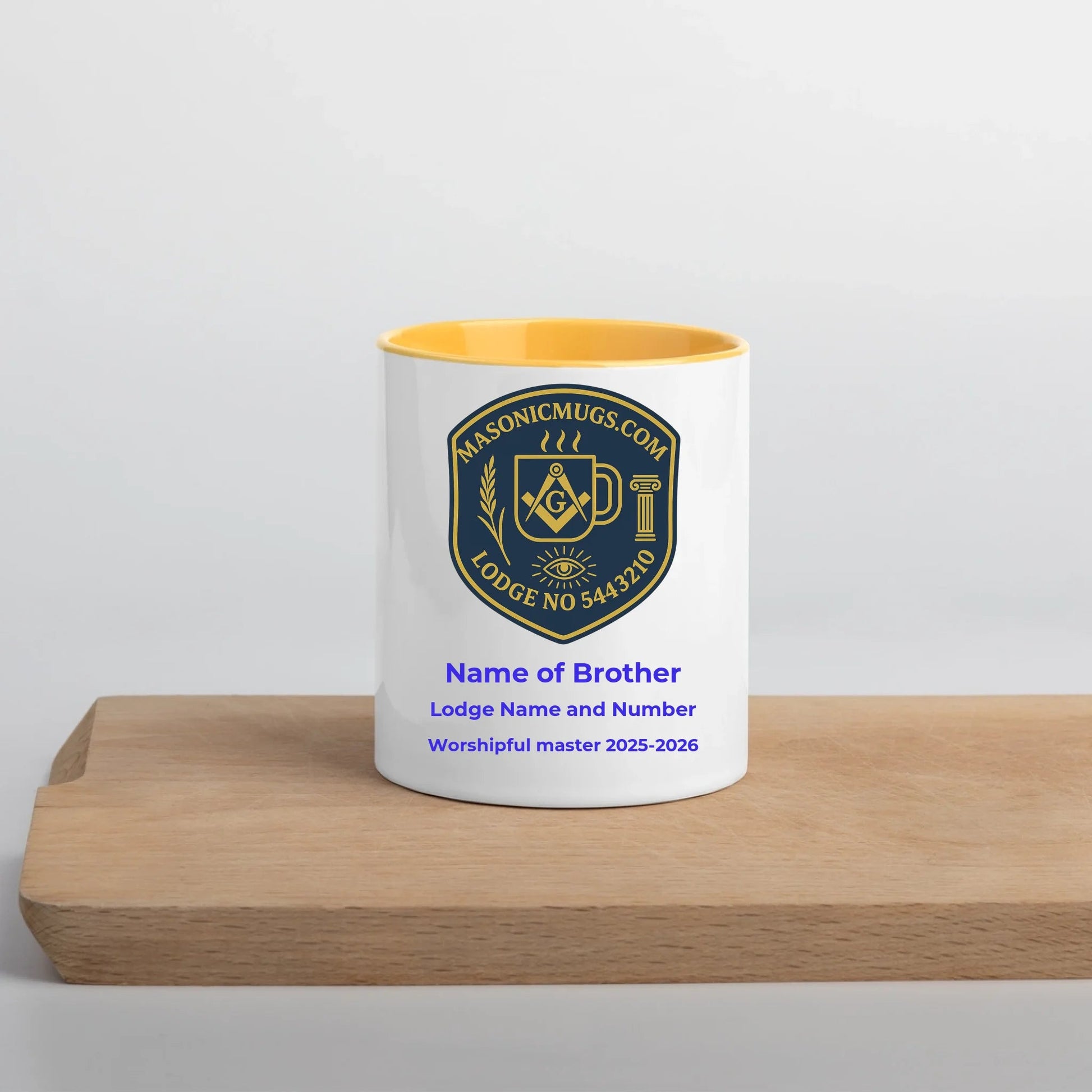 Masonic Mugs Personalised Harmony Lodge Mug 11oz - with coloured handle and inside - Masonic Mugs