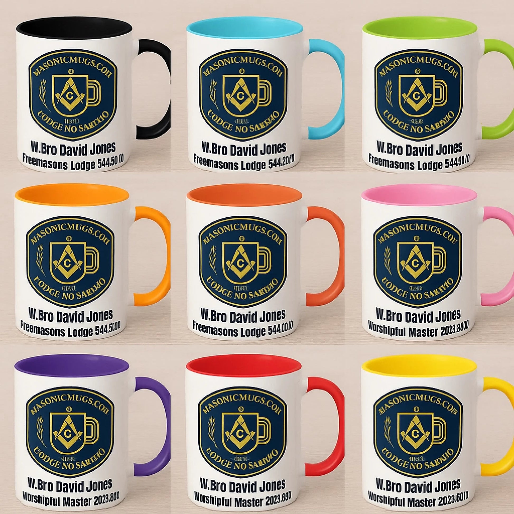 Masonic Mugs Personalised Harmony Lodge Mug 11oz - with coloured handle and inside - Masonic Mugs