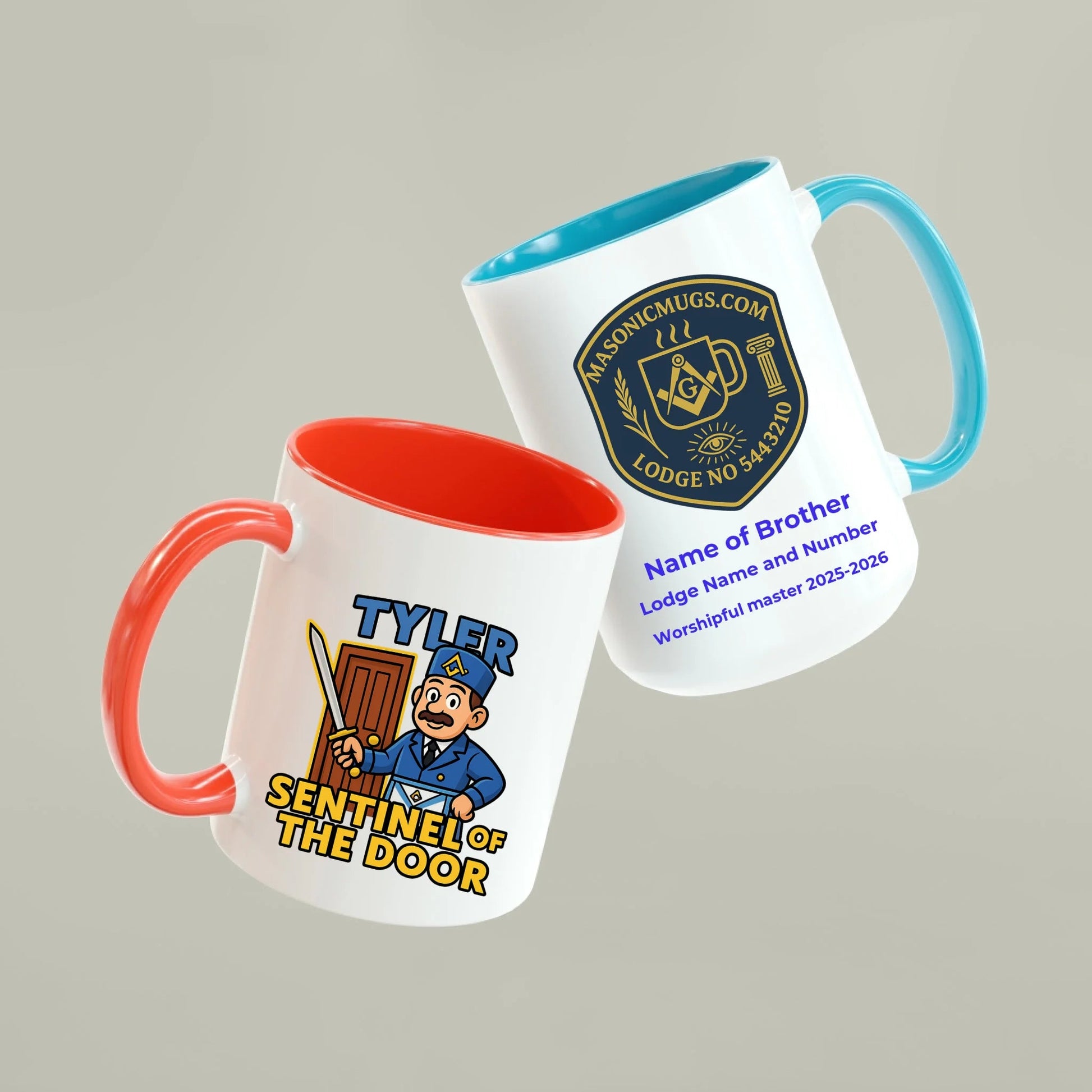Masonic Mugs Personalised Harmony Lodge Mug 11oz - with coloured handle and inside - Masonic Mugs