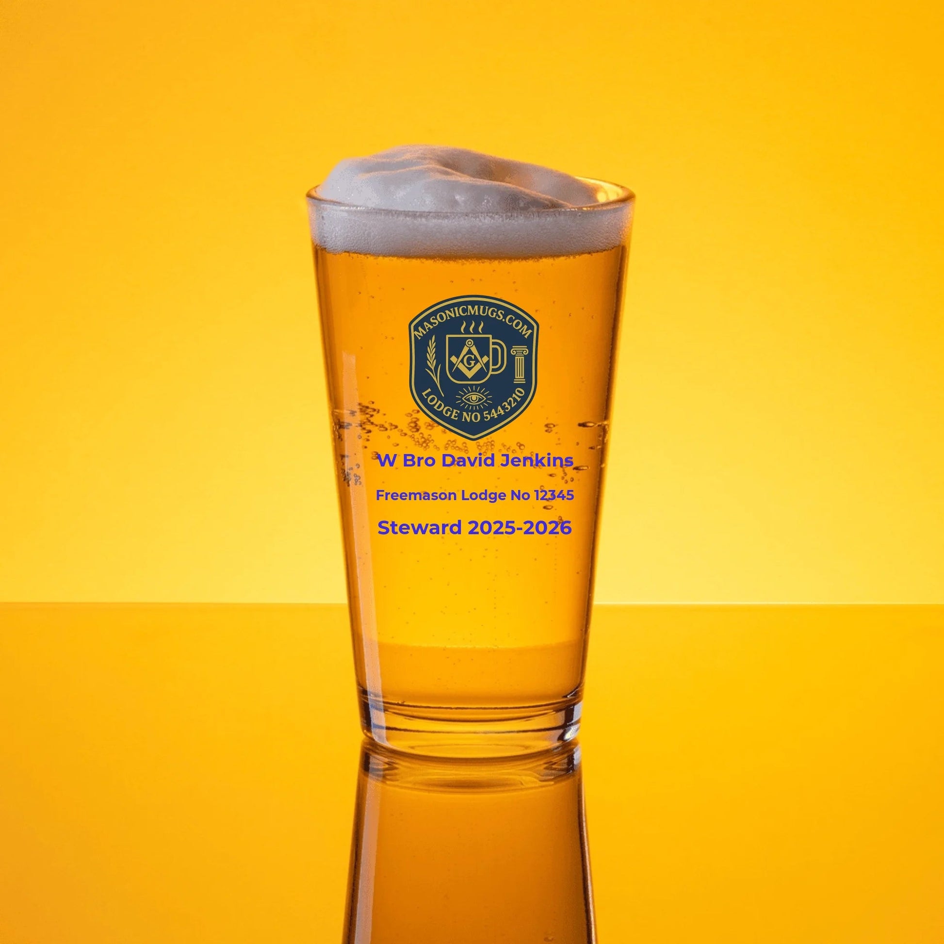 Masonic Mugs Personalised Warden's Pint Glass (16 oz) copy - Masonic Mugs