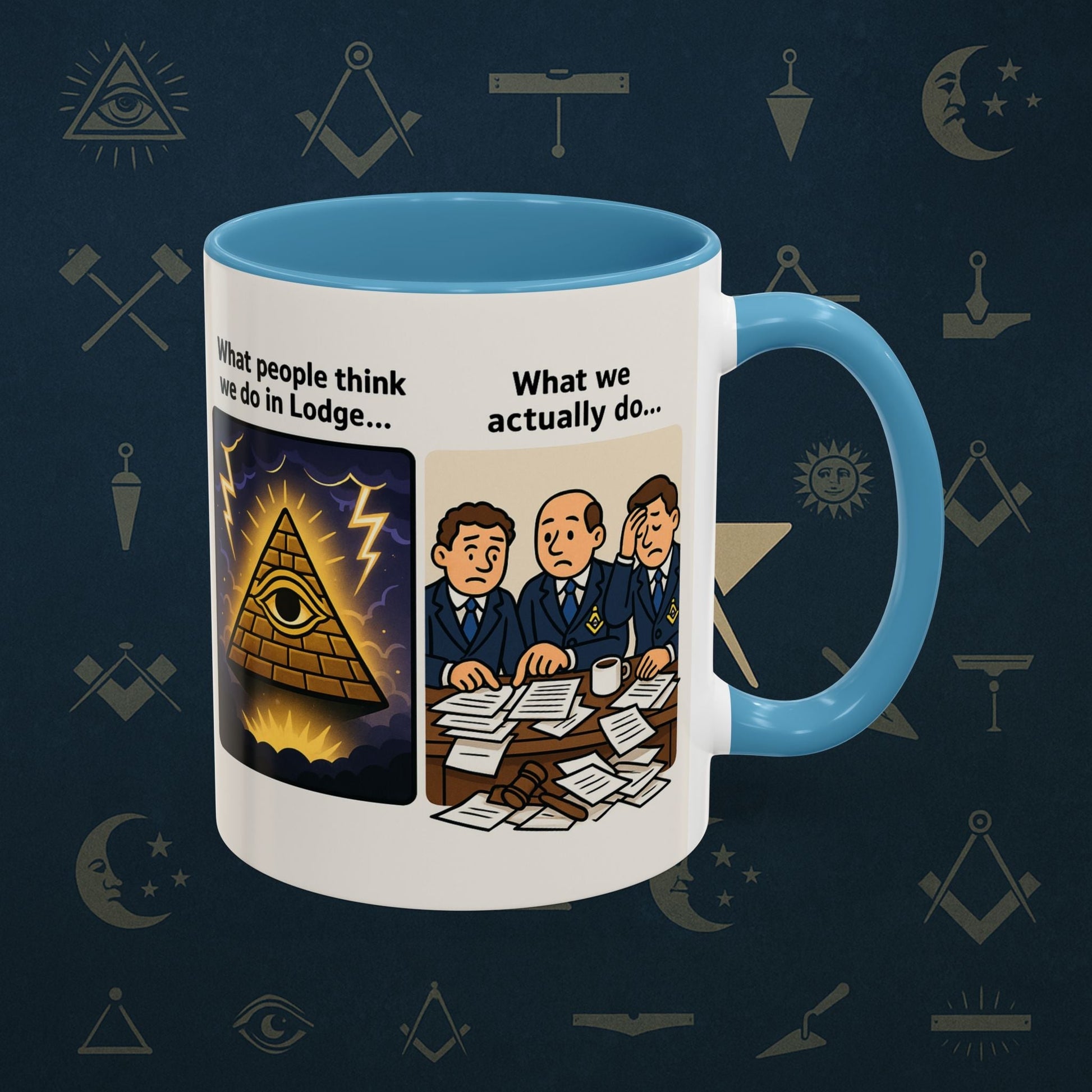 Masonic Mugs Ready to Go – What We Actually Do (Accent Coloured 11oz Mug) - Masonic Mugs