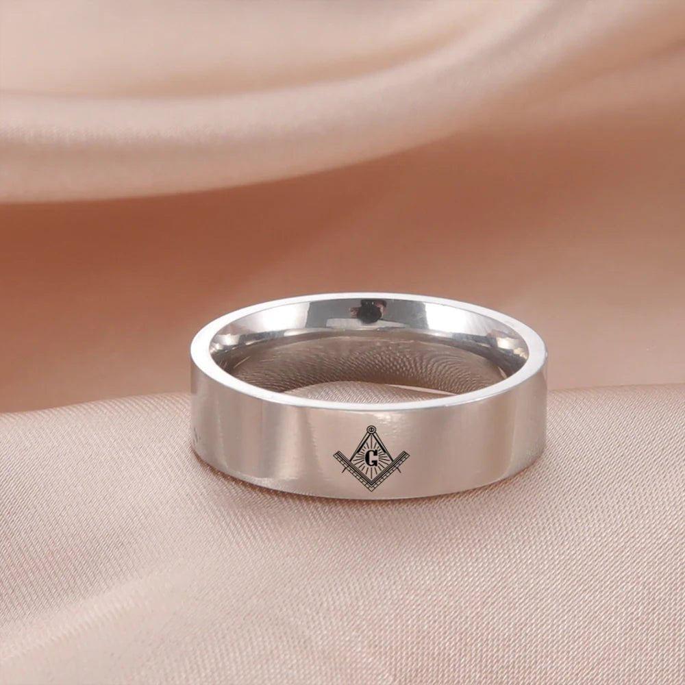 Men’s Freemason Ring – Gold & Black Titanium Stainless Steel Masonic Symbol - Masonic Mugs