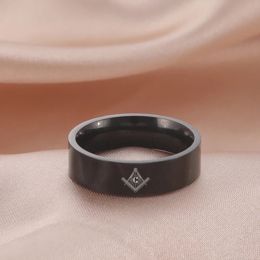 Men’s Freemason Ring – Gold & Black Titanium Stainless Steel Masonic Symbol - Masonic Mugs