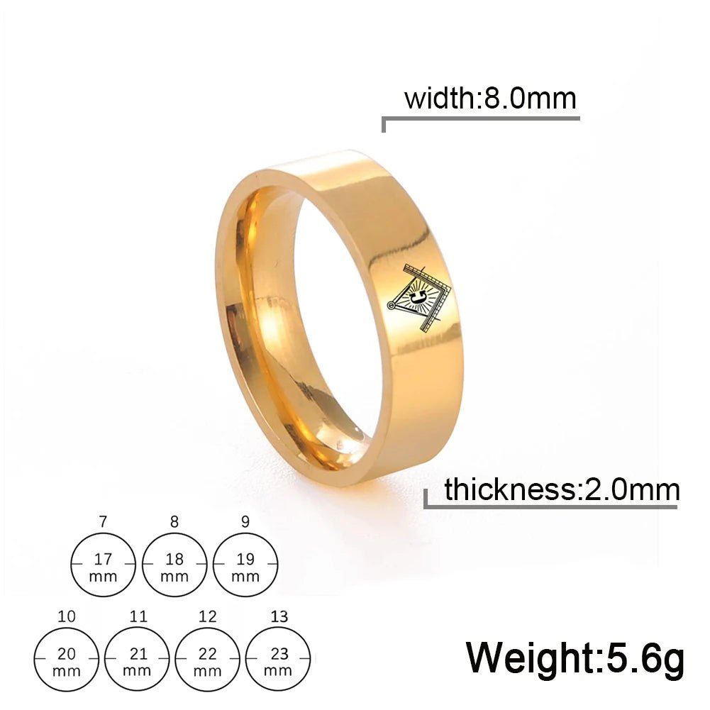 Men’s Freemason Ring – Gold & Black Titanium Stainless Steel Masonic Symbol - Masonic Mugs